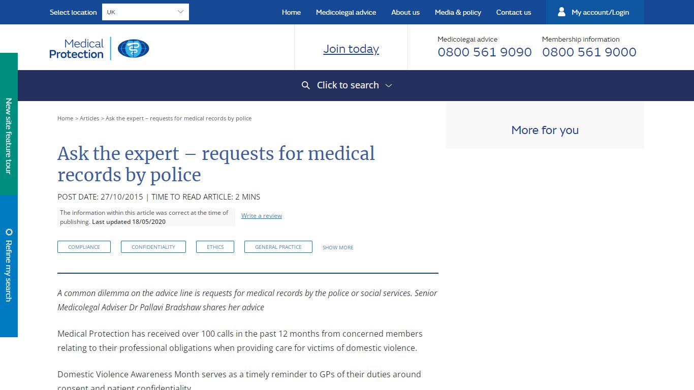 Ask the expert – requests for medical records by police - Articles